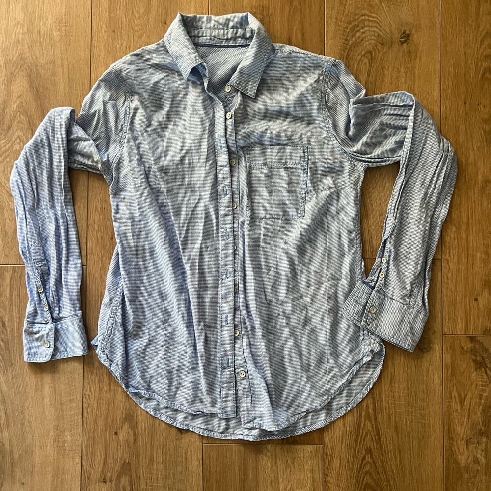 Women’s Small Blue and White Houndstooth print Button-Up Shirt Cotton/Modal SOFT